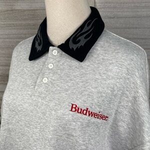 PACSUN Men's Budweiser Henley Sweatshirt with Embroidered Collar Gray/Black-S